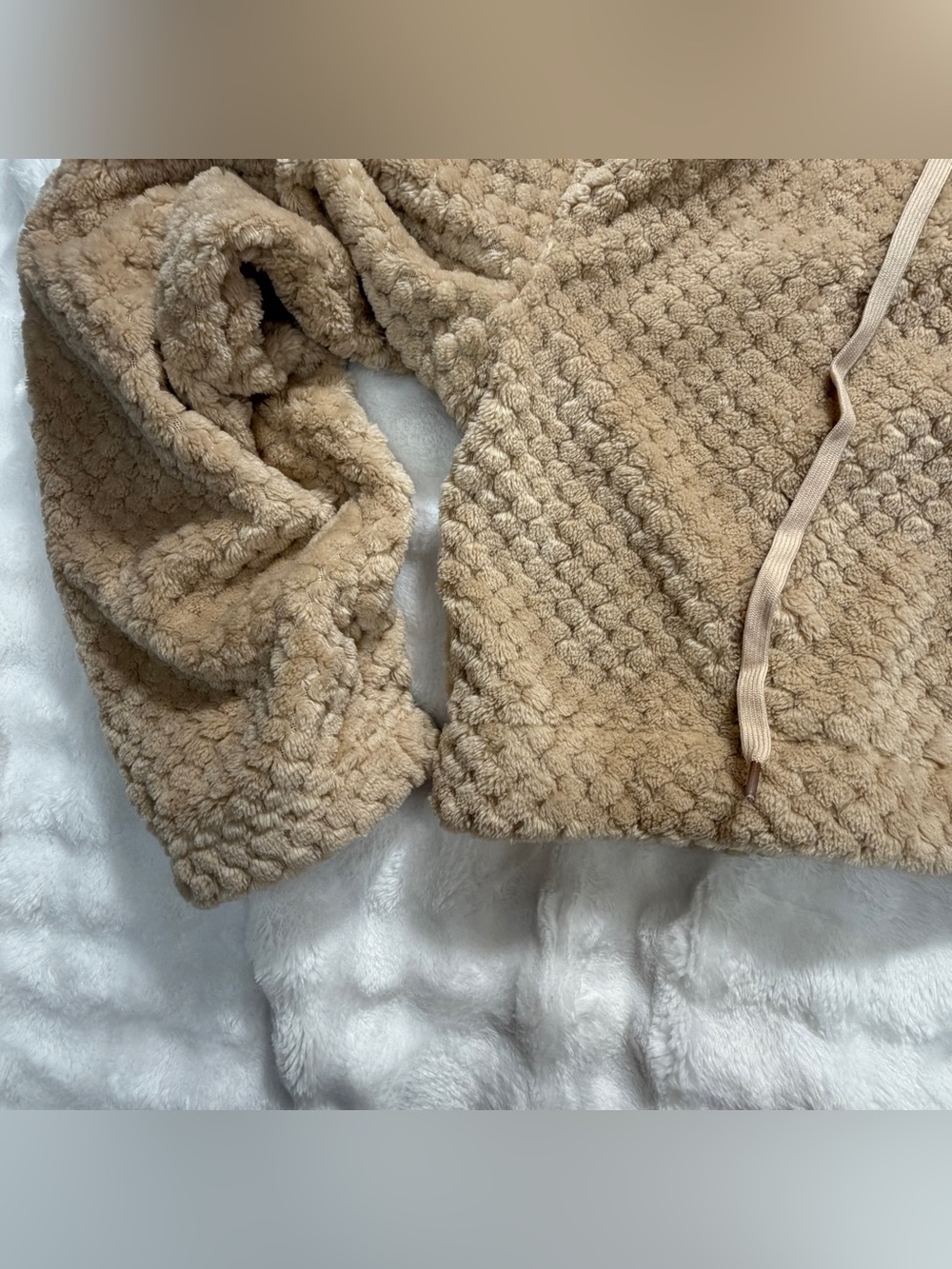 NWT BUZZ Youth Hooded Beige Cropped Zip Up Sherpa Hooded Sweater Size Large - Picture 6 of 7